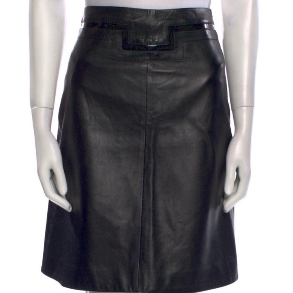 Versace Black Leather Skirt with Decorative Waistband